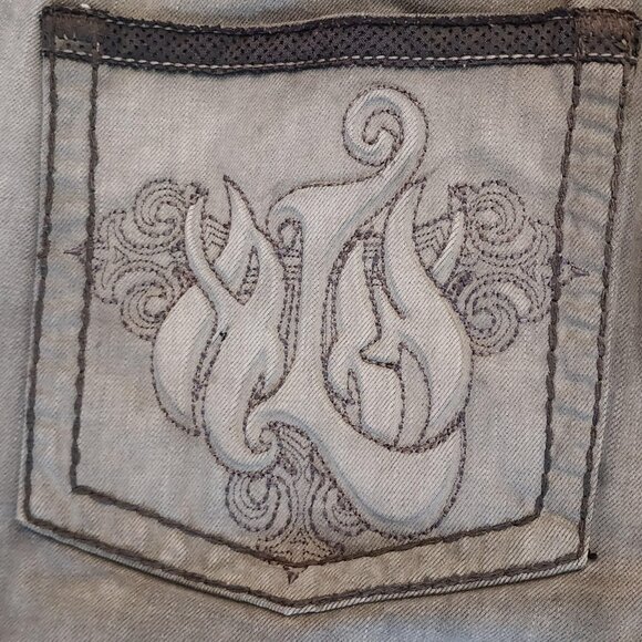 Al Wissam Jeans Mens 36 Gray Embroidered Back Pocket Straight Leg Denim Pants - Picture 12 of 16